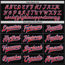 Load image into Gallery viewer, Custom Black Royal-Red Bomber Full-Snap Varsity Letterman Two Tone Jacket
