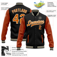 Load image into Gallery viewer, Custom Black Texas Orange-Cream Bomber Full-Snap Varsity Letterman Two Tone Jacket
