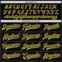 Load image into Gallery viewer, Custom Black Pink-Neon Green Bomber Full-Snap Varsity Letterman Two Tone Jacket
