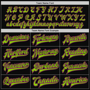 Custom Black Pink-Neon Green Bomber Full-Snap Varsity Letterman Two Tone Jacket