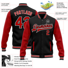 Load image into Gallery viewer, Custom Black Red-White Bomber Full-Snap Varsity Letterman Two Tone Jacket
