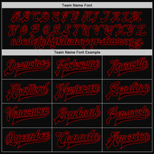 Load image into Gallery viewer, Custom Black Red Bomber Full-Snap Varsity Letterman Two Tone Jacket
