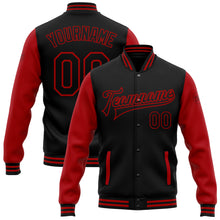 Load image into Gallery viewer, Custom Black Red Bomber Full-Snap Varsity Letterman Two Tone Jacket
