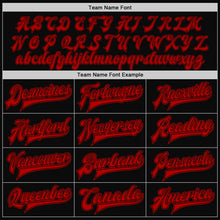 Load image into Gallery viewer, Custom Black Red Bomber Full-Snap Varsity Letterman Two Tone Jacket
