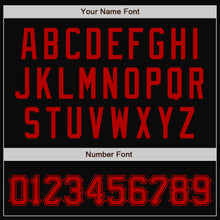 Load image into Gallery viewer, Custom Black Red Bomber Full-Snap Varsity Letterman Two Tone Jacket

