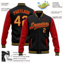 Load image into Gallery viewer, Custom Black Old Gold-Red Bomber Full-Snap Varsity Letterman Two Tone Jacket
