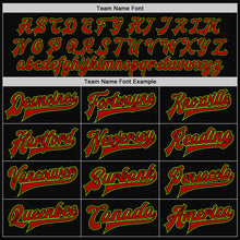 Load image into Gallery viewer, Custom Black Neon Green-Red Bomber Full-Snap Varsity Letterman Two Tone Jacket
