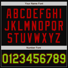 Load image into Gallery viewer, Custom Black Neon Green-Red Bomber Full-Snap Varsity Letterman Two Tone Jacket

