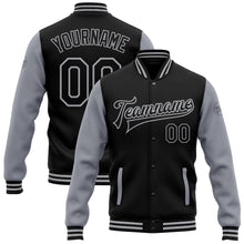 Load image into Gallery viewer, Custom Black Gray Bomber Full-Snap Varsity Letterman Two Tone Jacket
