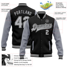 Load image into Gallery viewer, Custom Black Gray Bomber Full-Snap Varsity Letterman Two Tone Jacket
