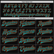 Load image into Gallery viewer, Custom Black Orange-Teal Bomber Full-Snap Varsity Letterman Two Tone Jacket
