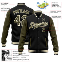 Load image into Gallery viewer, Custom Black Olive-Cream Bomber Full-Snap Varsity Letterman Two Tone Jacket

