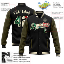 Load image into Gallery viewer, Custom Black Vintage Mexican Flag Cream-Olive Bomber Full-Snap Varsity Letterman Two Tone Jacket
