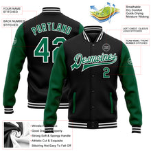 Load image into Gallery viewer, Custom Black Kelly Green-White Bomber Full-Snap Varsity Letterman Two Tone Jacket
