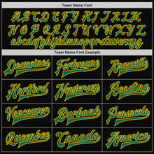 Load image into Gallery viewer, Custom Black Kelly Green-Gold Bomber Full-Snap Varsity Letterman Two Tone Jacket
