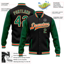 Load image into Gallery viewer, Custom Black Kelly Green-Orange Bomber Full-Snap Varsity Letterman Two Tone Jacket
