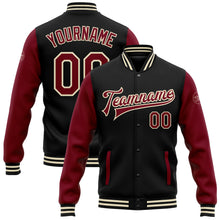 Load image into Gallery viewer, Custom Black Crimson-Cream Bomber Full-Snap Varsity Letterman Two Tone Jacket
