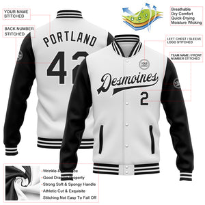Custom White Black Bomber Full-Snap Varsity Letterman Two Tone Jacket