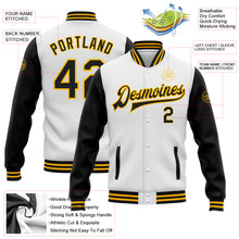 Load image into Gallery viewer, Custom White Black-Gold Bomber Full-Snap Varsity Letterman Two Tone Jacket
