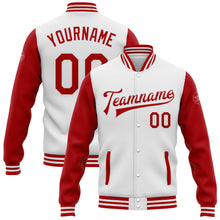 Load image into Gallery viewer, Custom White Red Bomber Full-Snap Varsity Letterman Two Tone Jacket
