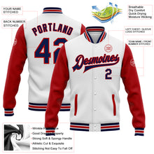 Load image into Gallery viewer, Custom White Navy-Red Bomber Full-Snap Varsity Letterman Two Tone Jacket
