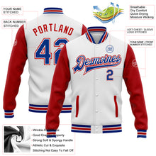 Load image into Gallery viewer, Custom White Royal-Red Bomber Full-Snap Varsity Letterman Two Tone Jacket
