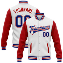 Load image into Gallery viewer, Custom White Royal-Red Bomber Full-Snap Varsity Letterman Two Tone Jacket
