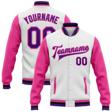 Load image into Gallery viewer, Custom White Purple Pink-Black Bomber Full-Snap Varsity Letterman Two Tone Jacket
