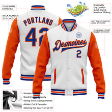Load image into Gallery viewer, Custom White Royal-Orange Bomber Full-Snap Varsity Letterman Two Tone Jacket
