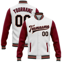 Load image into Gallery viewer, Custom White Black Crimson-City Cream Bomber Full-Snap Varsity Letterman Two Tone Jacket
