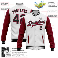 Load image into Gallery viewer, Custom White Black-Crimson Bomber Full-Snap Varsity Letterman Two Tone Jacket
