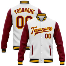 Load image into Gallery viewer, Custom White Crimson Gold-Black Bomber Full-Snap Varsity Letterman Two Tone Jacket
