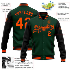 Custom Green Orange-Black Bomber Full-Snap Varsity Letterman Two Tone Jacket