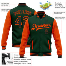 Load image into Gallery viewer, Custom Green Black-Orange Bomber Full-Snap Varsity Letterman Two Tone Jacket
