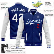 Load image into Gallery viewer, Custom Royal White-Red Bomber Full-Snap Varsity Letterman Two Tone Jacket
