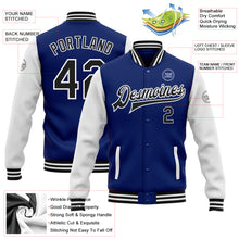 Load image into Gallery viewer, Custom Royal Black-White Bomber Full-Snap Varsity Letterman Two Tone Jacket
