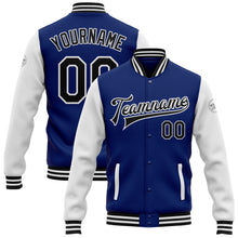 Load image into Gallery viewer, Custom Royal Black-White Bomber Full-Snap Varsity Letterman Two Tone Jacket
