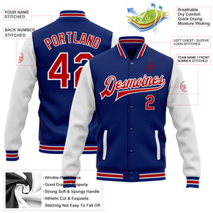 Custom Royal Red-White Bomber Full-Snap Varsity Letterman Two Tone Jacket