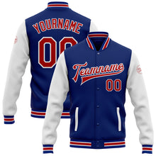 Load image into Gallery viewer, Custom Royal Red-White Bomber Full-Snap Varsity Letterman Two Tone Jacket
