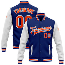 Load image into Gallery viewer, Custom Royal Orange-White Bomber Full-Snap Varsity Letterman Two Tone Jacket
