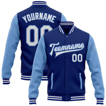 Load image into Gallery viewer, Custom Royal White-Light Blue Bomber Full-Snap Varsity Letterman Two Tone Jacket
