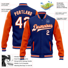 Load image into Gallery viewer, Custom Royal White-Orange Bomber Full-Snap Varsity Letterman Two Tone Jacket
