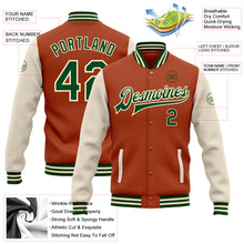 Load image into Gallery viewer, Custom Texas Orange Green-Cream Bomber Full-Snap Varsity Letterman Two Tone Jacket
