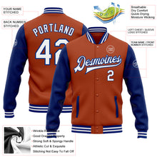 Load image into Gallery viewer, Custom Texas Orange White-Royal Bomber Full-Snap Varsity Letterman Two Tone Jacket
