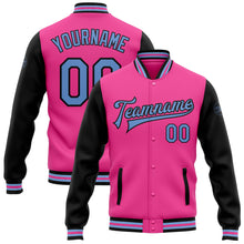 Load image into Gallery viewer, Custom Pink Light Blue-Black Bomber Full-Snap Varsity Letterman Two Tone Jacket
