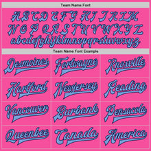 Load image into Gallery viewer, Custom Pink Light Blue-Navy Bomber Full-Snap Varsity Letterman Two Tone Jacket
