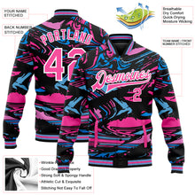 Load image into Gallery viewer, Custom Figure Pink-Light Blue 3D Pattern Design Bomber Full-Snap Varsity Letterman Jacket
