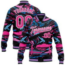 Load image into Gallery viewer, Custom Figure Pink-Light Blue 3D Pattern Design Bomber Full-Snap Varsity Letterman Jacket
