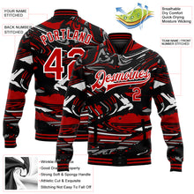 Load image into Gallery viewer, Custom Figure Red-Black 3D Pattern Design Bomber Full-Snap Varsity Letterman Jacket
