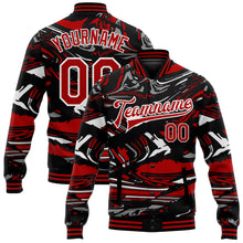 Load image into Gallery viewer, Custom Figure Red-Black 3D Pattern Design Bomber Full-Snap Varsity Letterman Jacket
